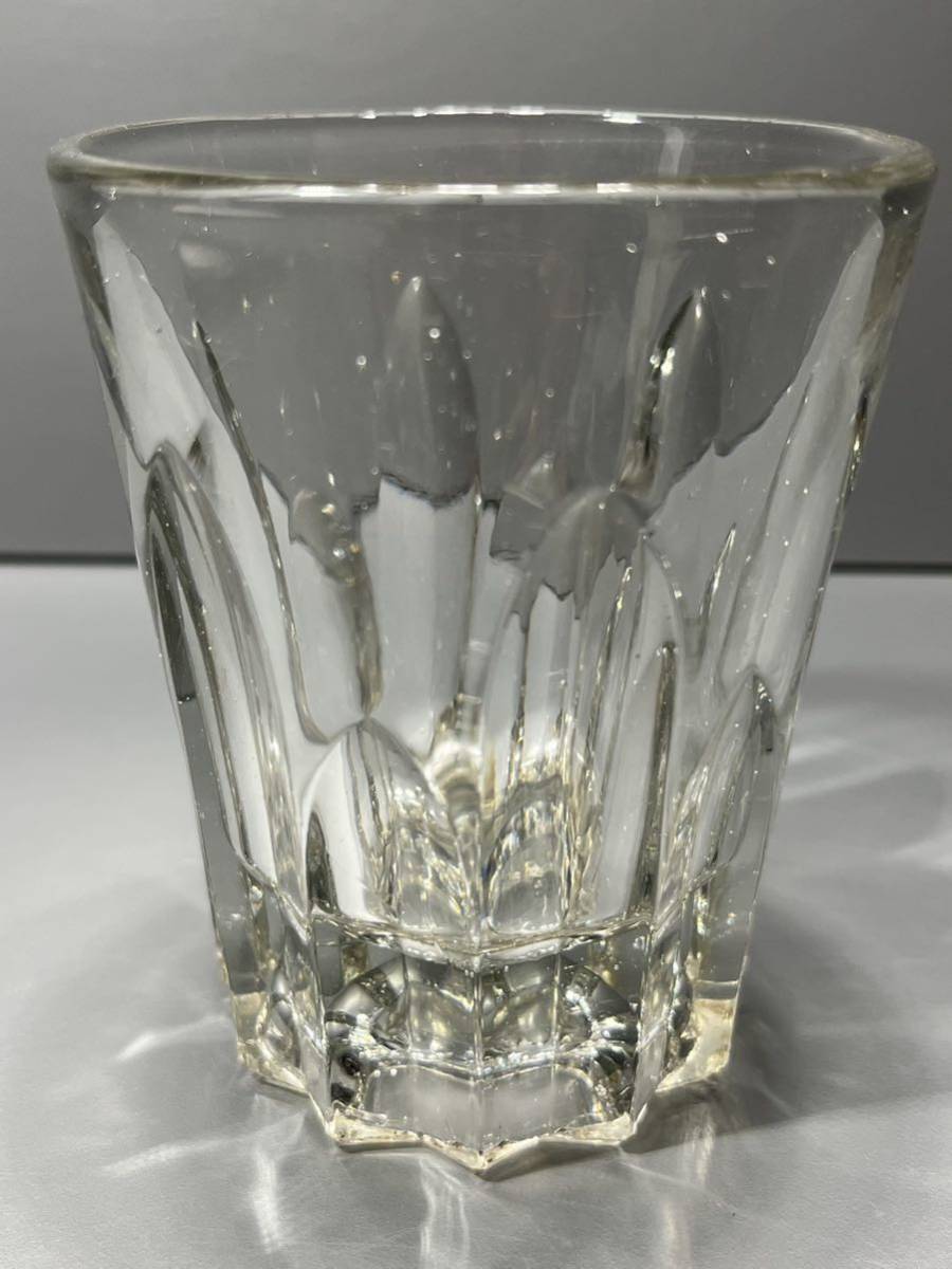 剣先コップ 骨董時代ガラスゆらゆら気泡入り希少銀色水飲みコップ剣先