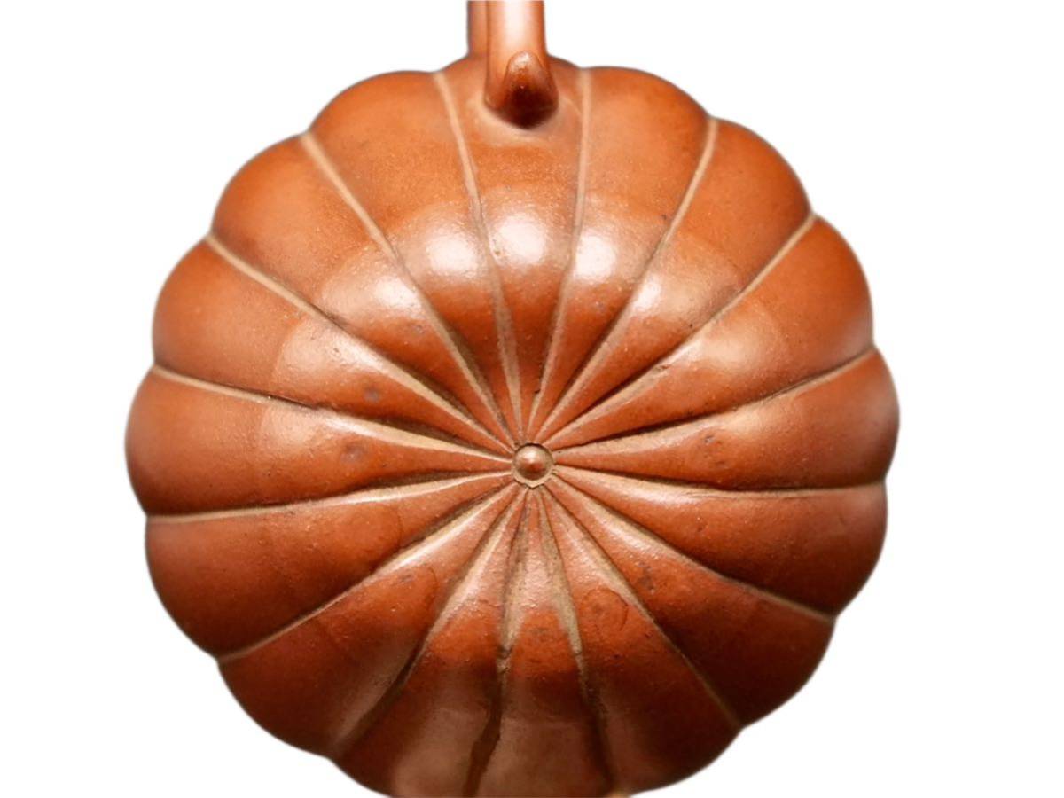 S178 時代煎茶道具 朱泥紫砂 菊形 煎茶 後手急須 茶壷 朱泥急須 茶器 中国唐物 茶道具 美術品 陶磁器 幅:11.7×8.1cm_10