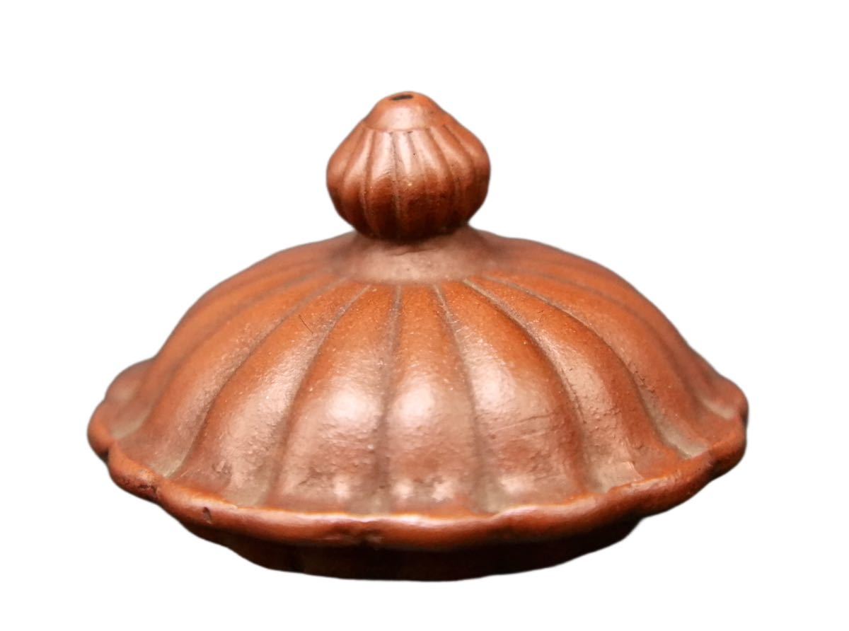 S178 時代煎茶道具 朱泥紫砂 菊形 煎茶 後手急須 茶壷 朱泥急須 茶器 中国唐物 茶道具 美術品 陶磁器 幅:11.7×8.1cm_6