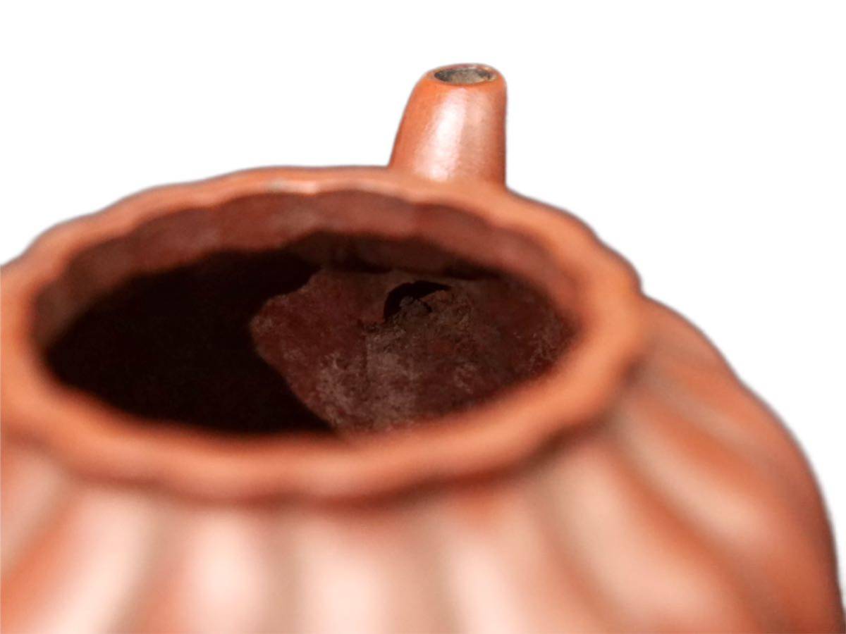 S178 時代煎茶道具 朱泥紫砂 菊形 煎茶 後手急須 茶壷 朱泥急須 茶器 中国唐物 茶道具 美術品 陶磁器 幅:11.7×8.1cm_8