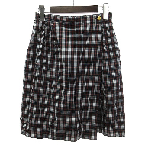 バーバリーズ Burberrys 美品 ヴィンテージ キュロット ハーフパンツ スカート風 コットン 金ボタン チェック FQA17-041 黒 ブラック 9 ■S