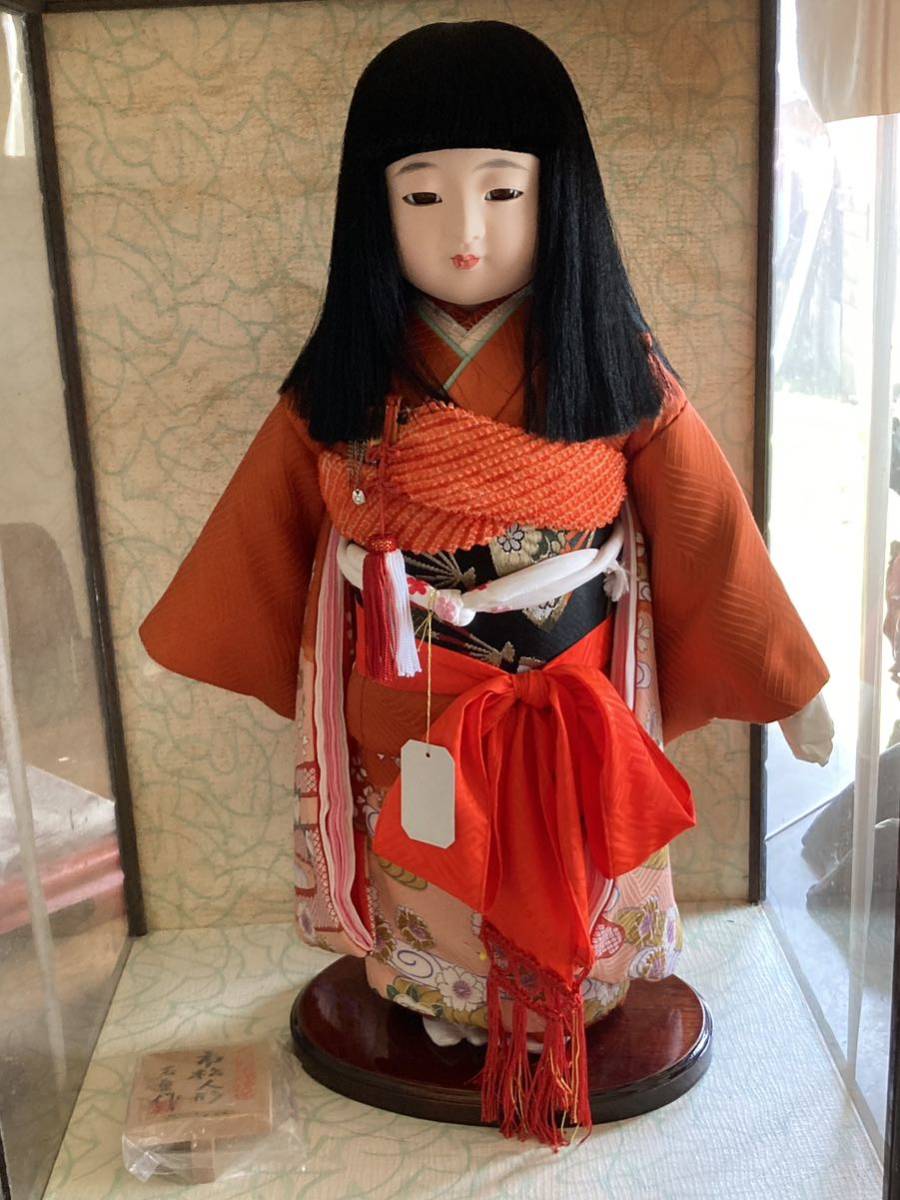 市松人形 玉童作 正絹別染袖模様女の子 日本人形 ガラスケース無し