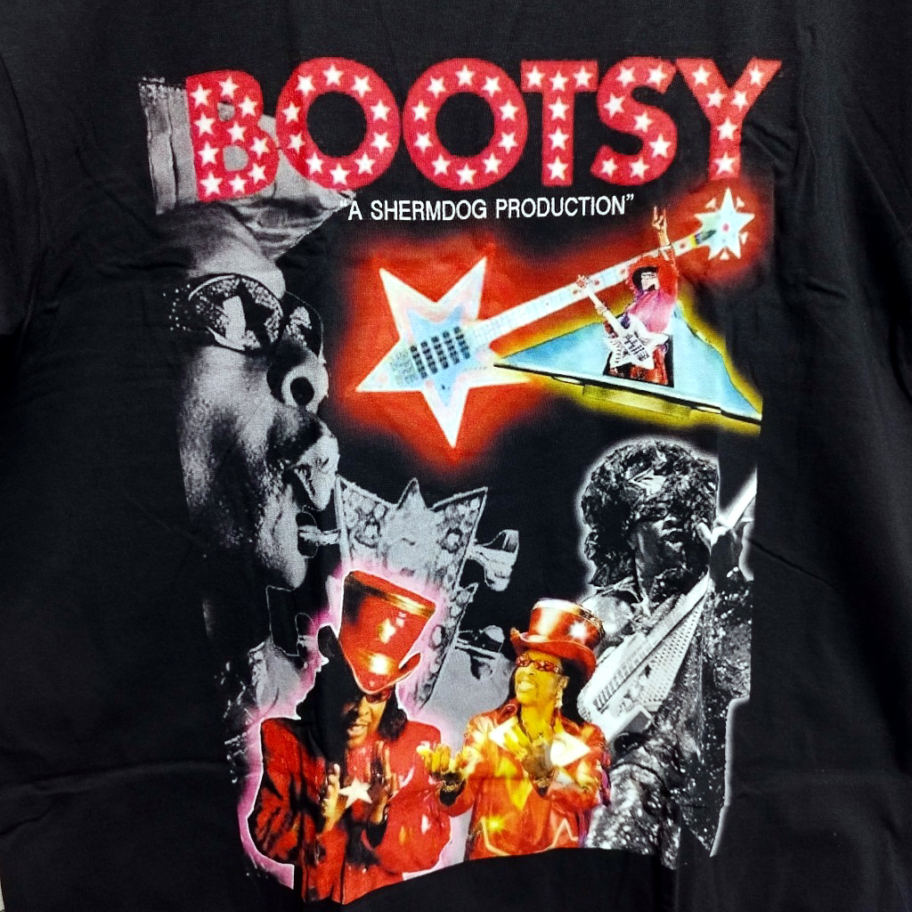 ブーツィーコリンズ Bootsy Collins BIGプリント バンドTシャツ　黒L◆新品/送料無料　ジェームスブラウン　パーラメント ファンカデリック