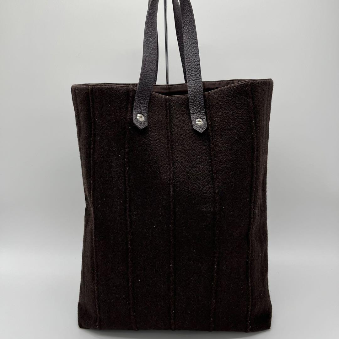 希少 HERMES エルメス トートバッグ ハンドバッグ ツイード レザー 