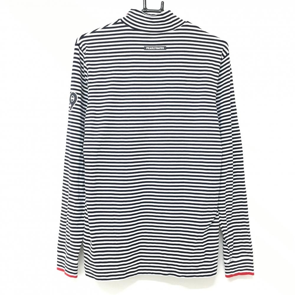 超美品】パーリーゲイツ 長袖ハイネックシャツ ネイビー×白 ボーダー