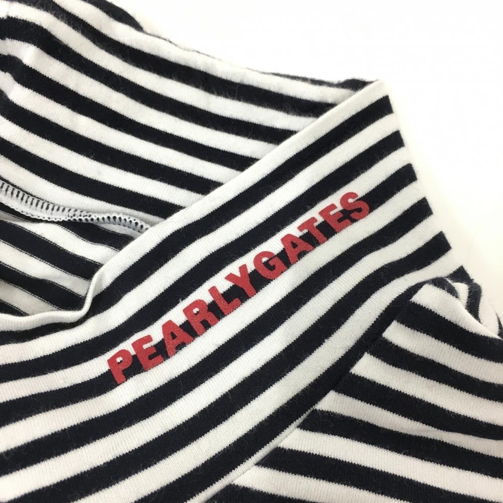 超美品】パーリーゲイツ 長袖ハイネックシャツ ネイビー×白 ボーダー