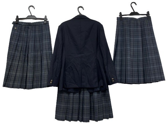 学生服 ブレザー上下 ダークグレー 彫る チェック柄 4点セット