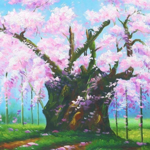 y807 日本三大桜 山高神代桜 F6号 油彩画 山田清光