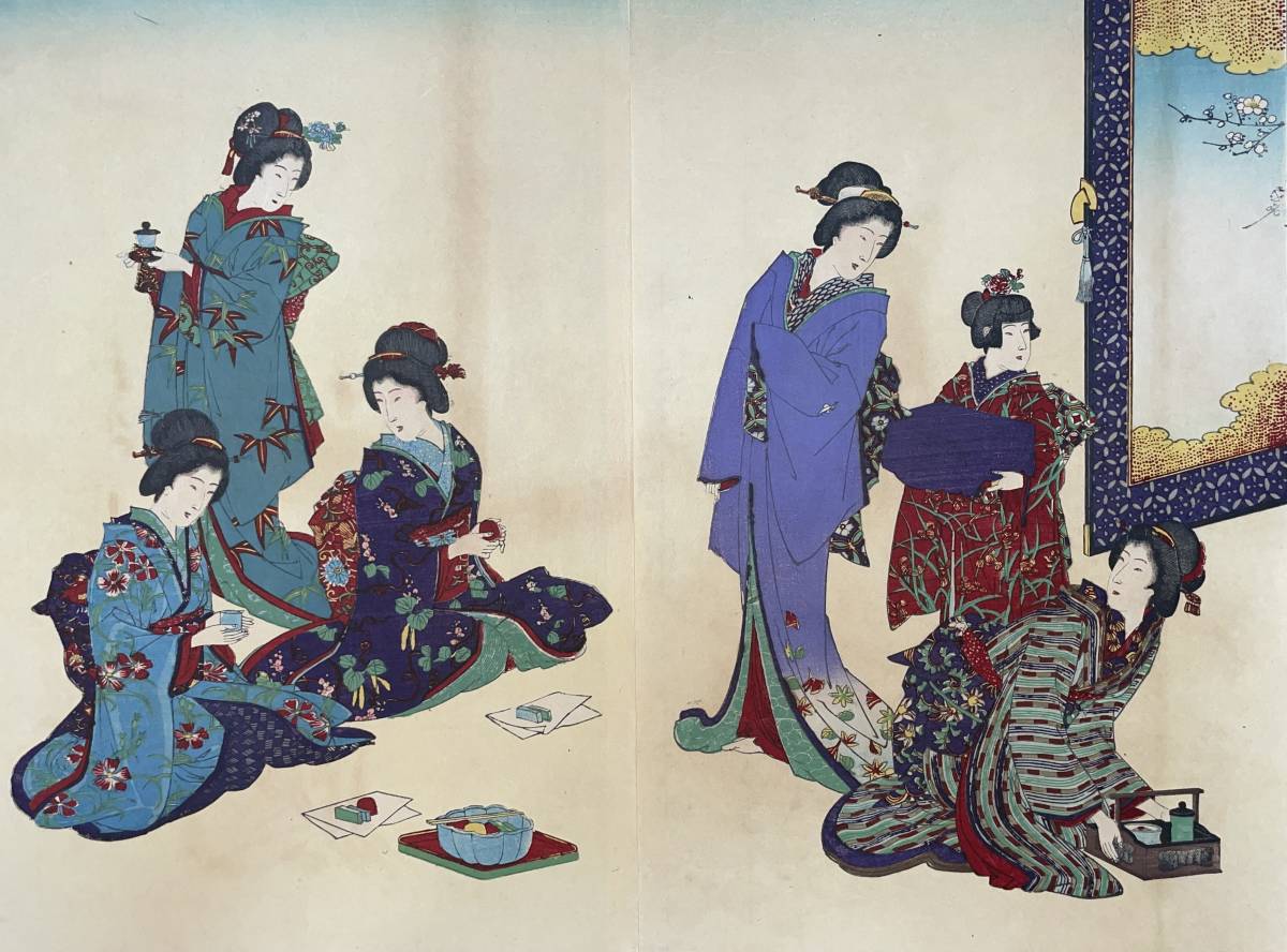 hana_desu15 本物 浮世絵 周延画【女禮式～ 三枚続】明治28年(1895)木