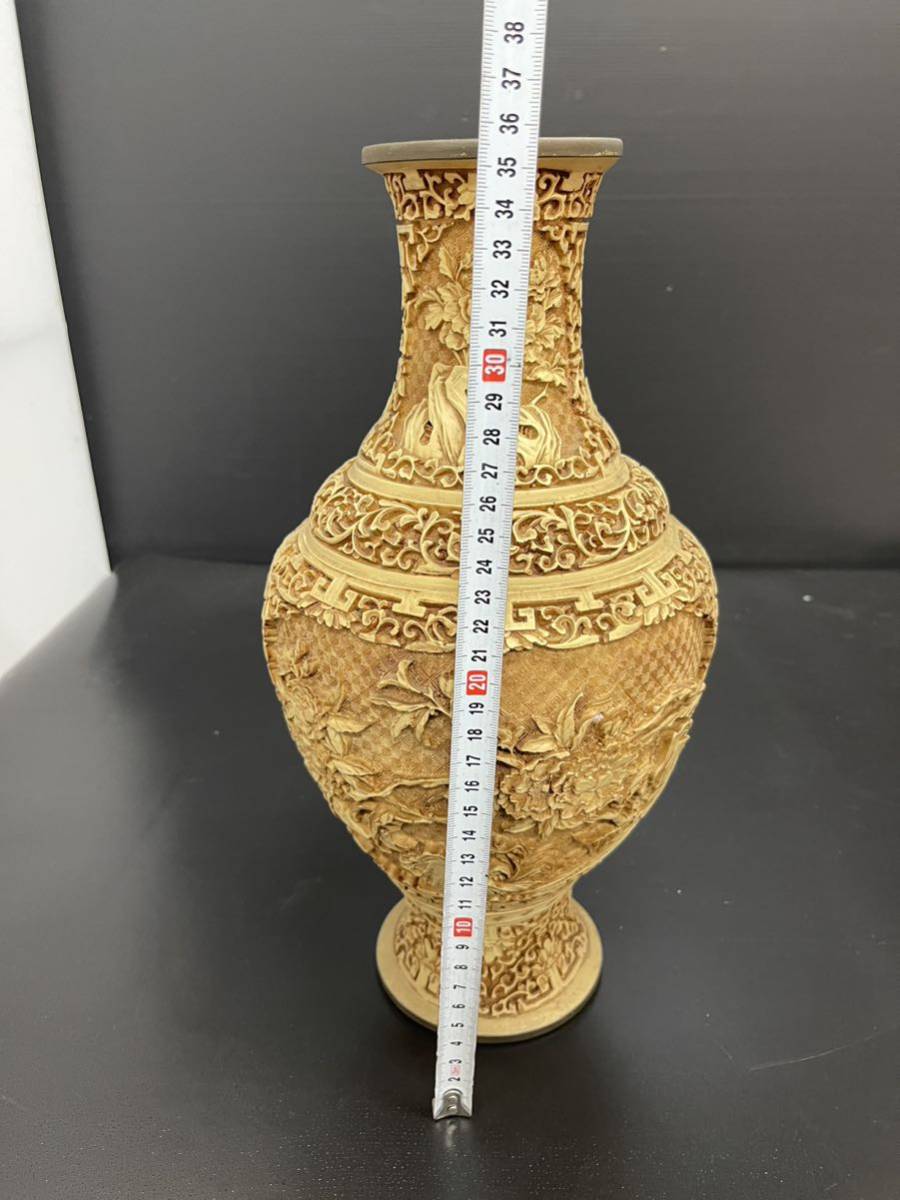 希少 山水彫刻 白堆朱 花瓶 花入 花壺 花壷 飾壺 置物 重量茶道具 華