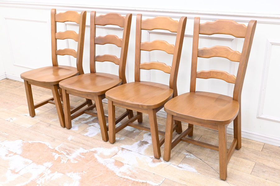 MV162 カントリー調 木製 ダイニングチェア 食卓椅子 4脚セット 引き取り大歓迎