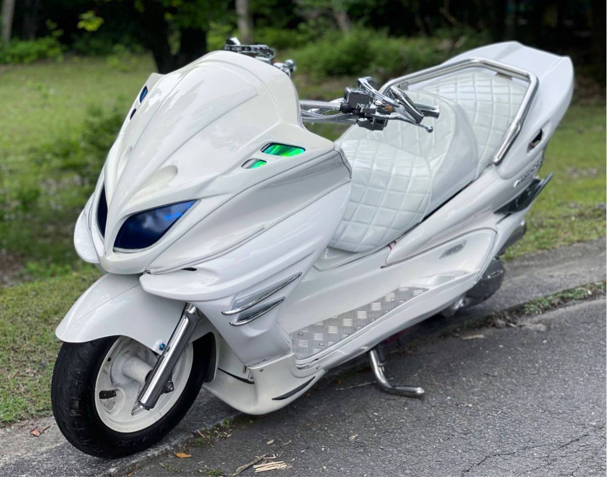 ☆マジェスティc250 ホワイト フルカスタム ブルーLED ストロボ メッキ 
