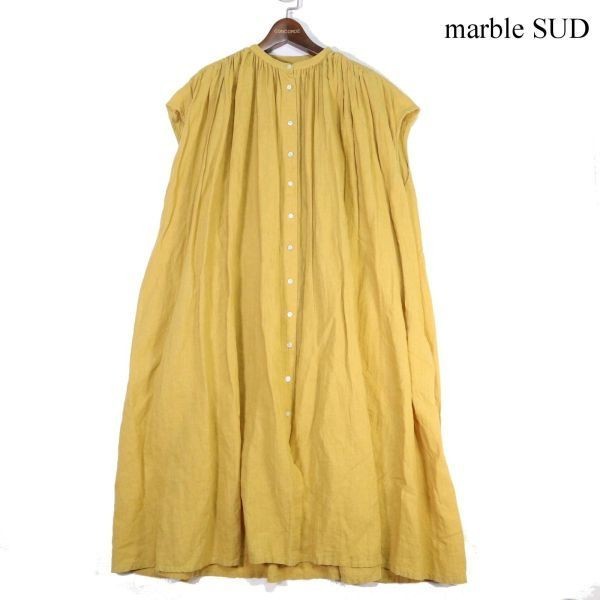marble SUD マーブルシュッド 春夏 麻100%♪ ゆったり ギャザー スリーブレス 幅広 リネン ワンピース Sz.F　レディース　D3T01151_6#D