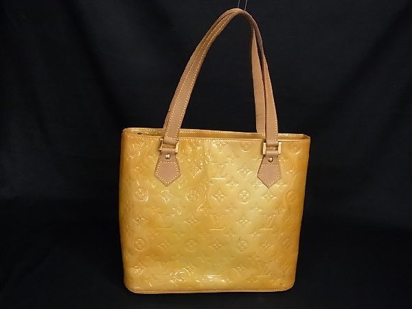 1円 LOUIS VUITTON ルイヴィトン M91004 モノグラムヴェルニ ヒューストン トート ショルダー ハンドバッグ イエロー系 AL9222