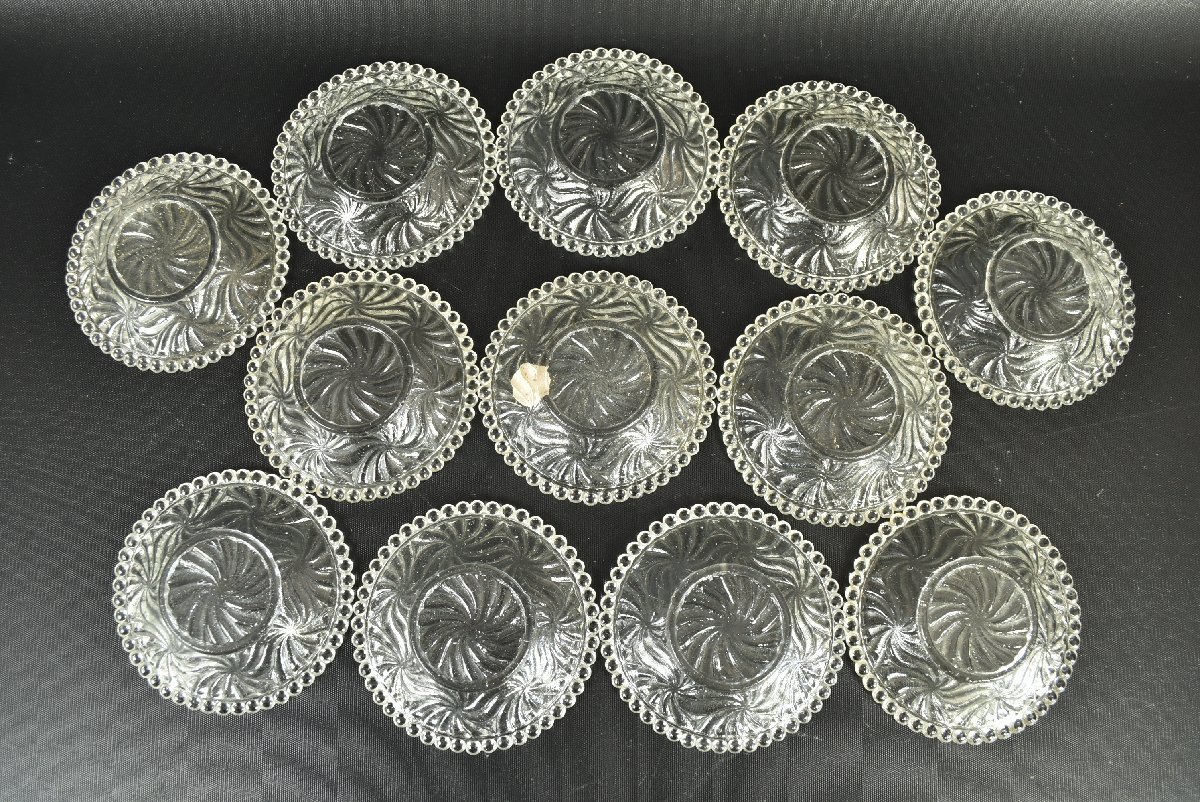 ▽大正 プレスガラス 小皿 12枚まとめて 【初だし品】 □現状渡 プレス
