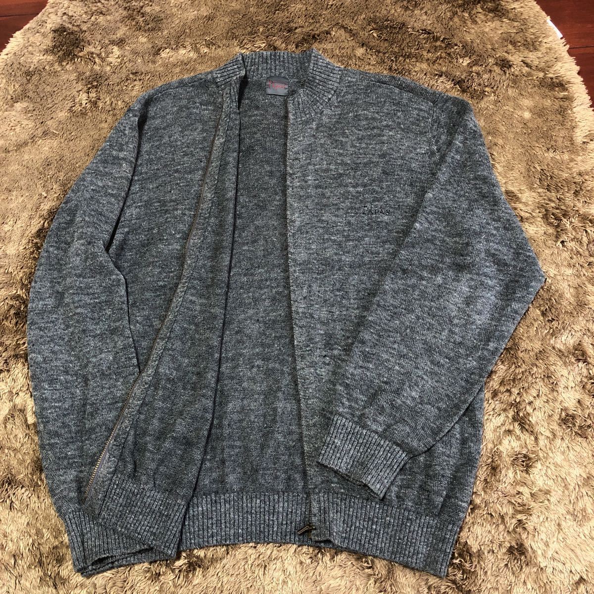 パパス/PAPAS/ジャンパー/ブルゾン/刺繍/麻100%/牛革/グレー/48M
