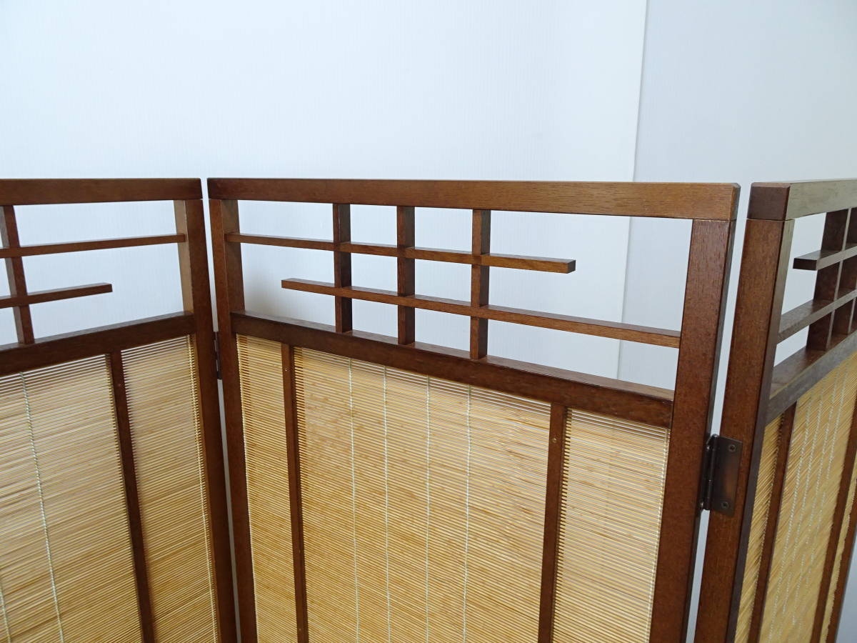 ◇アジアン家具 透かし彫り四曲衝立◇アンティーク◇屏風