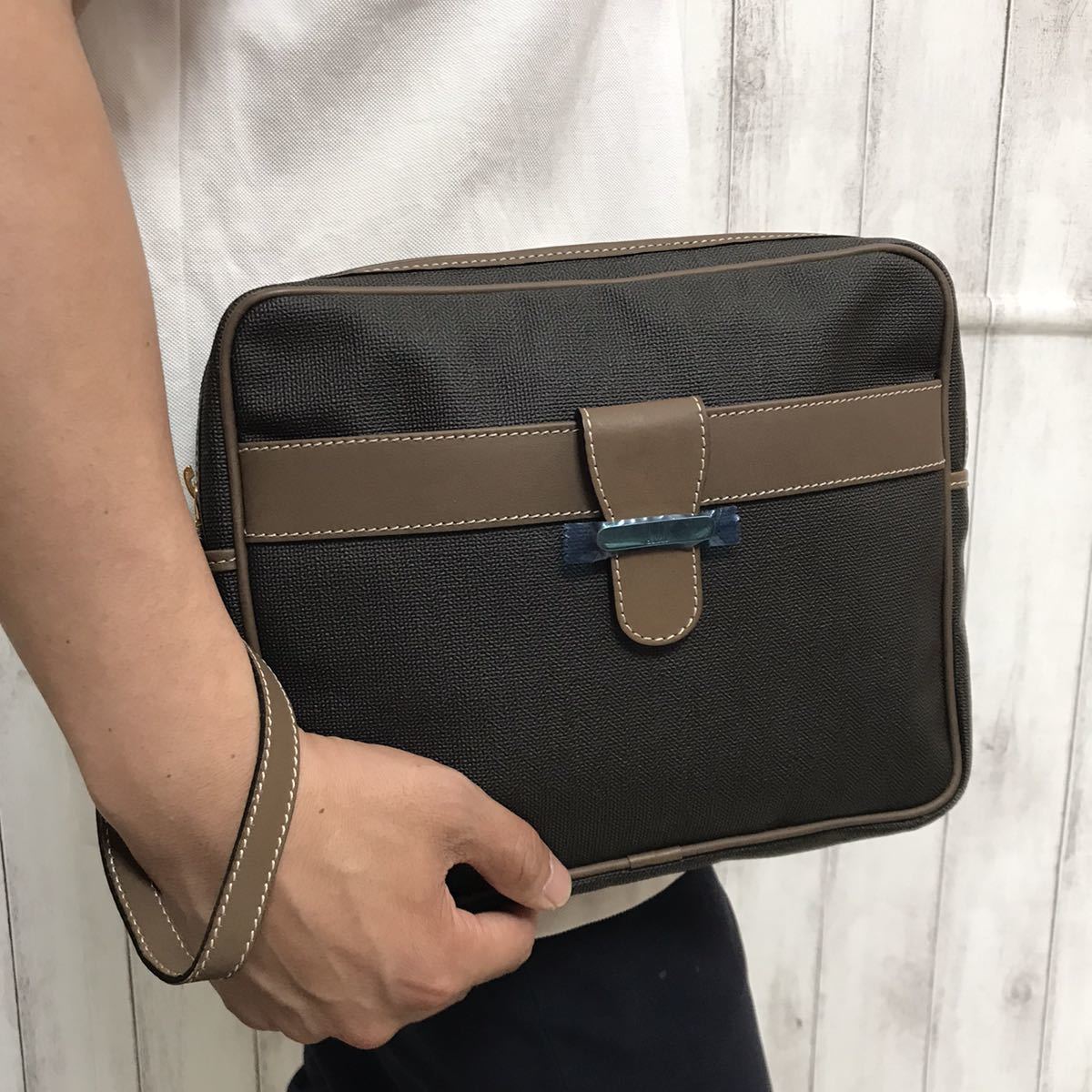 1円【未使用級】ダンヒル dunhill クラッチバッグ セカンドバッグ ビジネス メンズ ゴールド金具 レザー PVC 通勤 仕事 本革ブラウン系