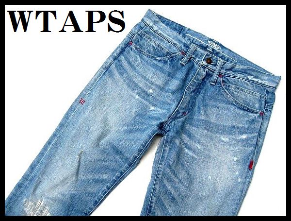 美品◇WTAPS 12SS BLUES VERY SKINNY TRASH ダメージ加工デニムS 