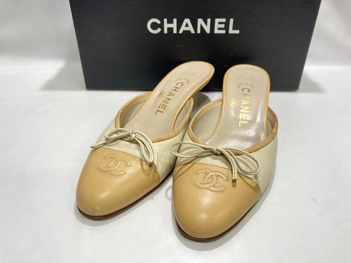 1k051546】CHANEL シャネル ココマーク レザー リボン ヒール交換済 