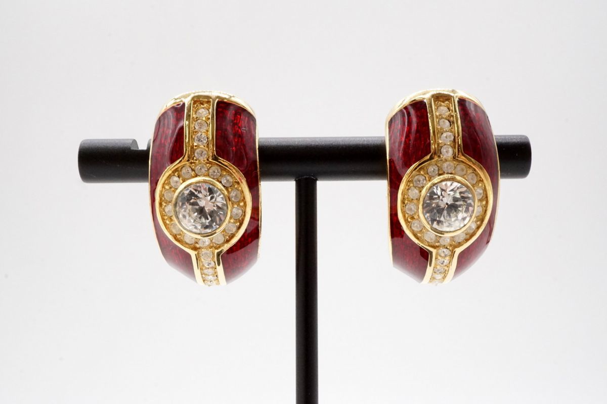 ヴィンテージ イヤリング Dior カラーストーン 刻印あり ゴールド系 