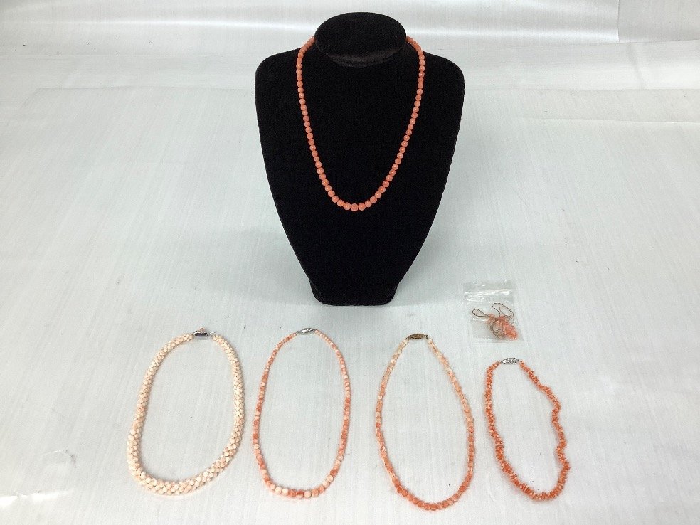 珊瑚 サンゴ ネックレス 5点まとめ 留め具に変色有 ACBF s7 中古品