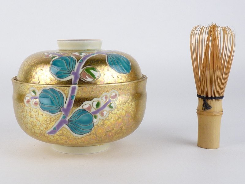 都屋】11 有田焼 幸楽窯「錦桐花孔雀窯変蓋物」10客 共箱 幅 約12.5cm