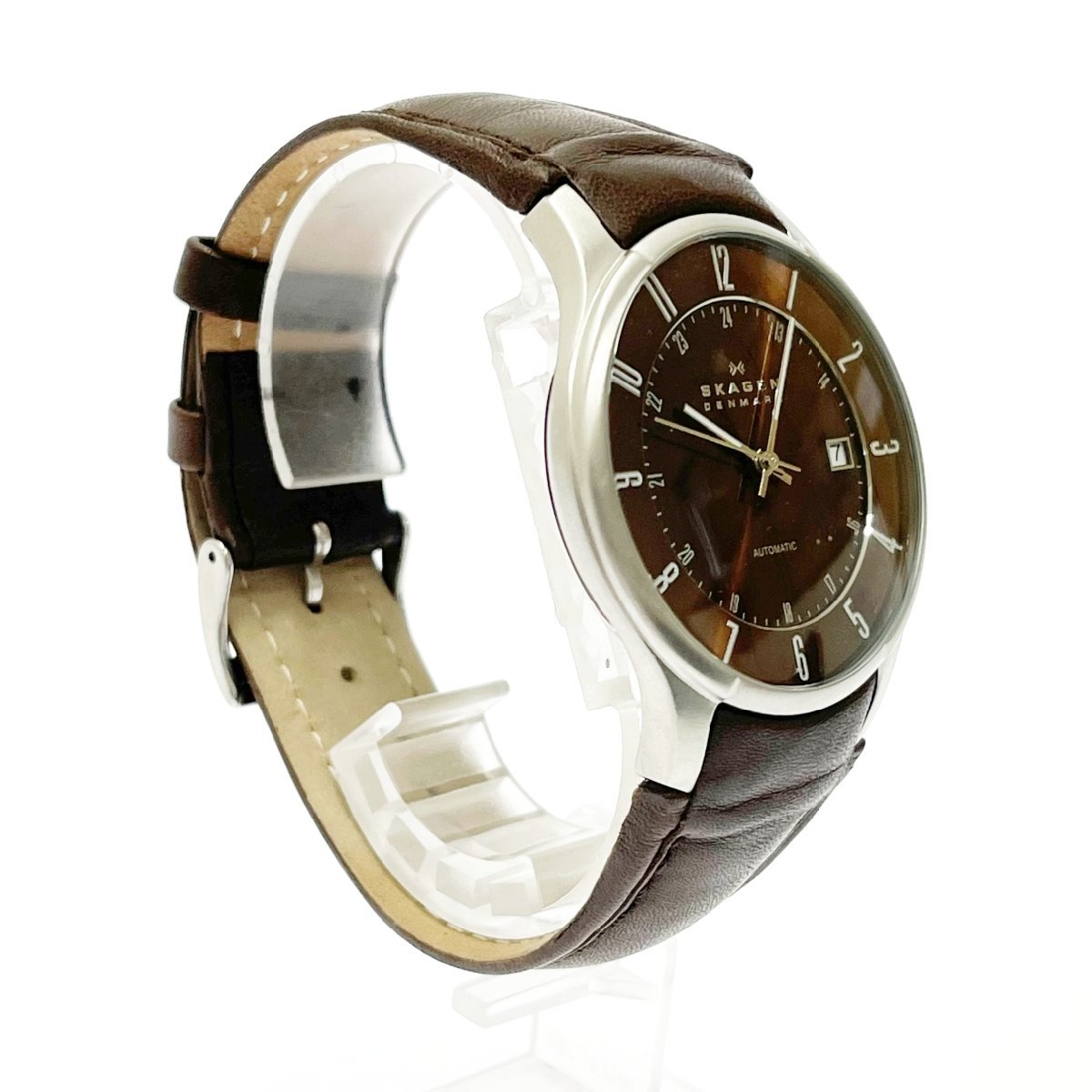 1円スタート】SKAGEN スカーゲン 755XLSLD 裏スケ SS×革ベルト