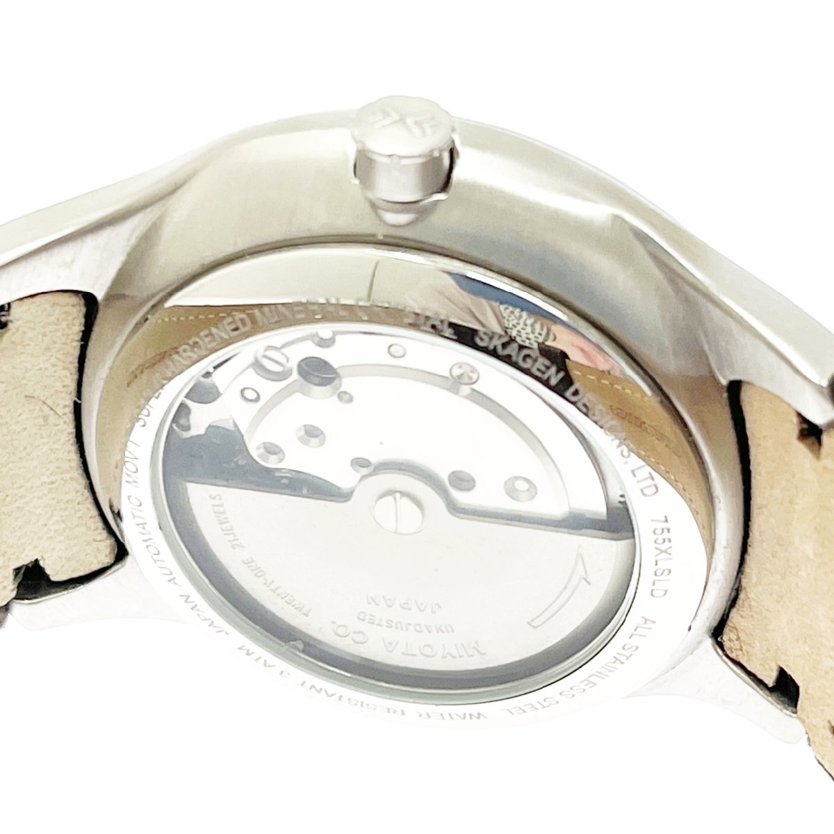 1円スタート】SKAGEN スカーゲン 755XLSLD 裏スケ SS×革ベルト