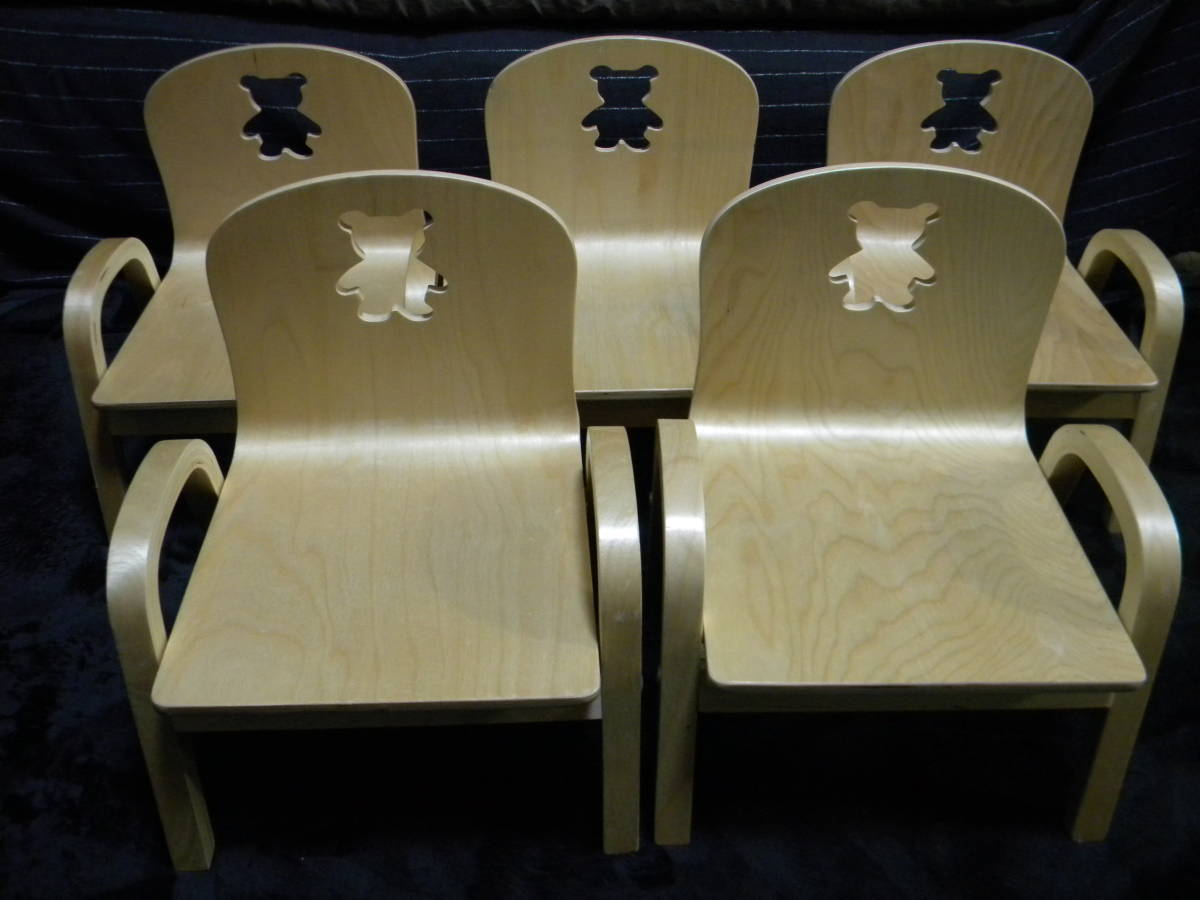 ★MAMENCHI(マメンチ) 木製キッズチェア(椅子)５脚★ベビー・幼児・子供・幼稚園・保育園・習い事★①