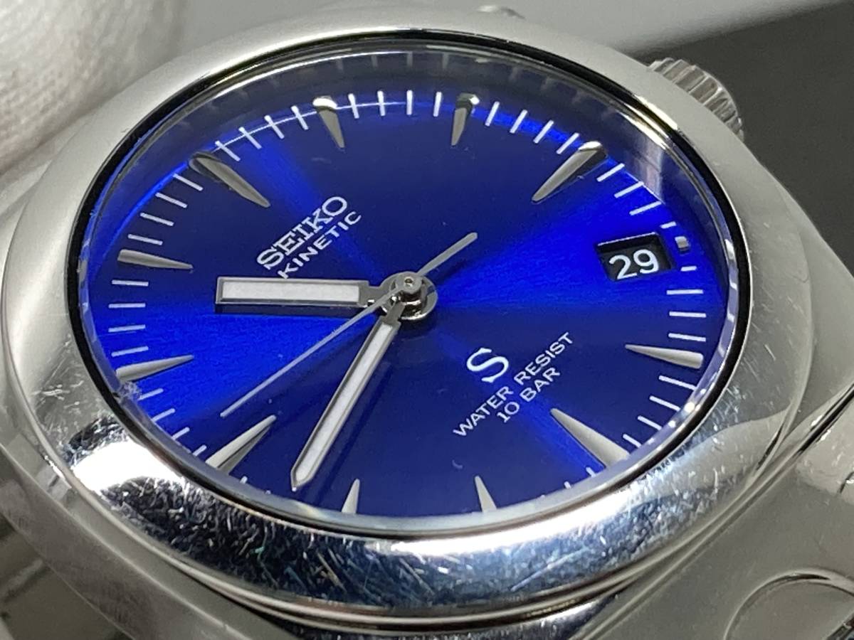 セイコー SEIKO KINETIC 5M42-0F30 キネティック 3針 デイト 青文字盤 