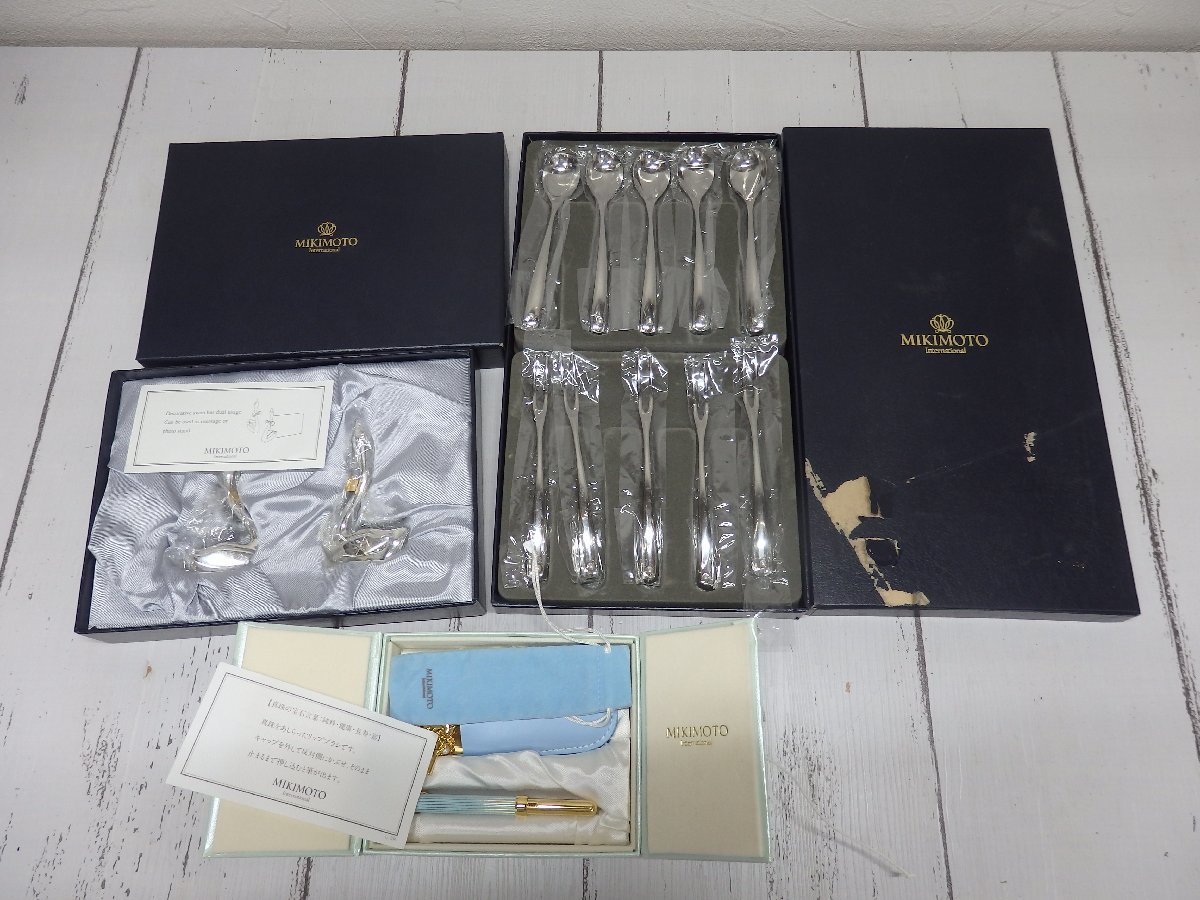 【RT-74682専用】MIKIMOTO　パール付き　ティースプーン　フォーク 星見】 ミキモト スプーン＆フォーク 真珠付 10本組 メッセージ