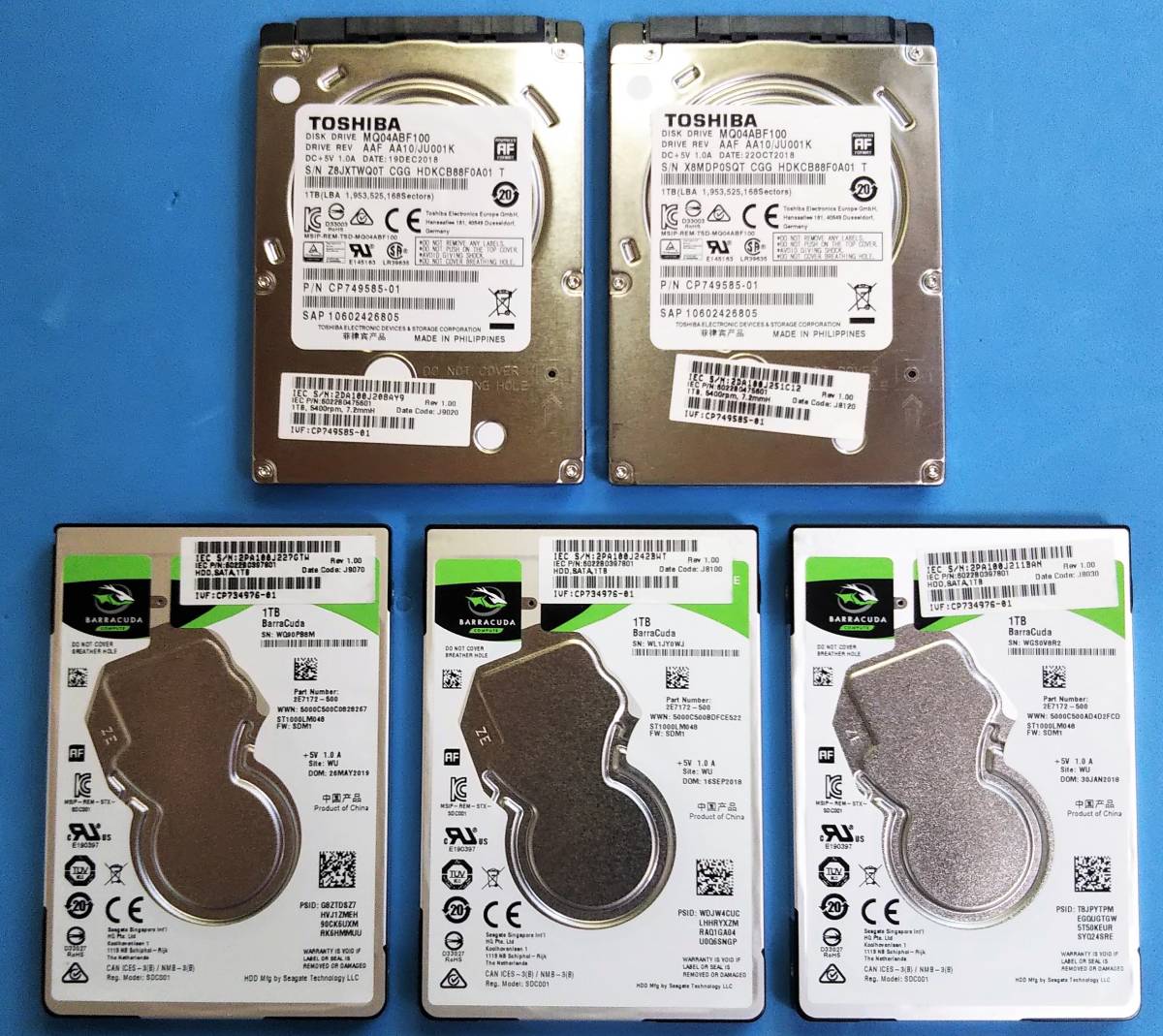 2026，品質保証 内臓 2.5インチ HDD 各社混合 1TB 5個セット 中古品 その