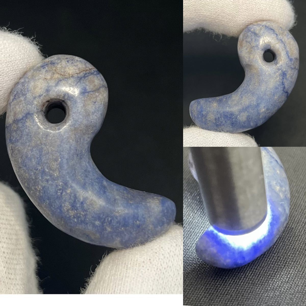 □古墳期 美石目 形状美しい青翡翠製勾玉4.0cm□装身具