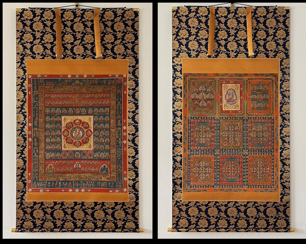 【軸装社】古仏画　両界曼荼羅　金剛界　胎蔵界　大幅　仏教美術　紙本版彩色　掛軸　208