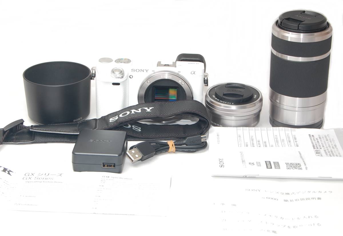 送料無料，セール カビやクモリなど一切なし SONY ソニー &alpha;6000 ILCE-6000Y ダブルズームレンズキット ミラーレス一眼 16-50mm 55-210mm ホワイト 白色(ソニー)｜売買されたオークション情報、yahooの商品情報をアー ソニー