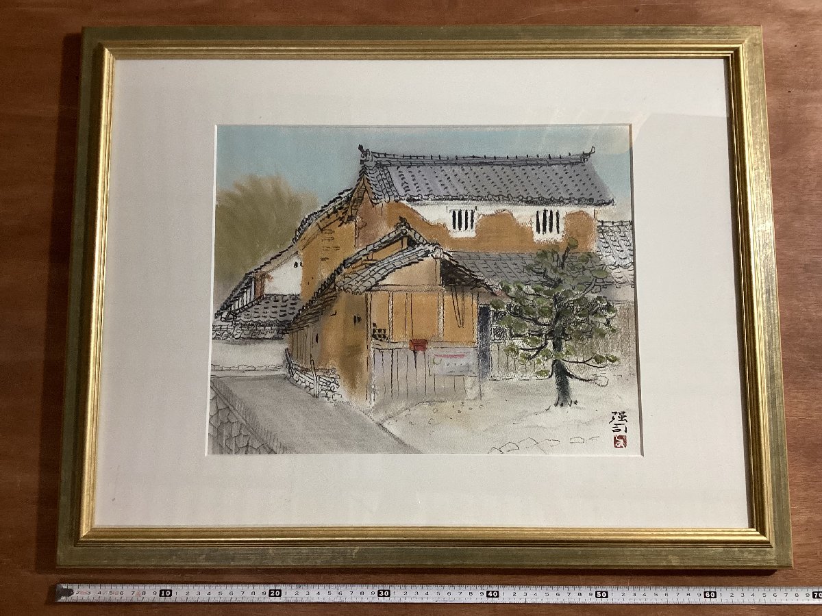 BA245□送料込□ 中根 強司 風景画 古民家 日本画 絵画 美術品 在銘