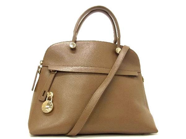 1円 ■美品■ FURLA フルラ パイパー レザー 2WAY ハンドバッグ ショルダーバッグ 斜め掛けかばん レディース ライトブラウン系 AM6054