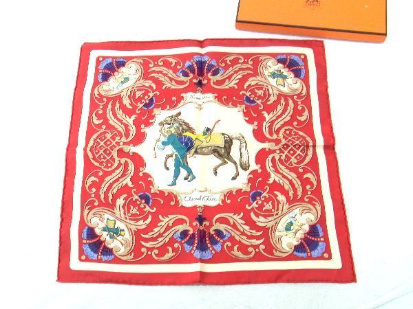 1円 ■美品■ HERMES エルメス Cheval Turc【トルコの馬】カレ40 プチカレ ガヴロッシュ シルク100% スカーフ レッド系 AQ0279
