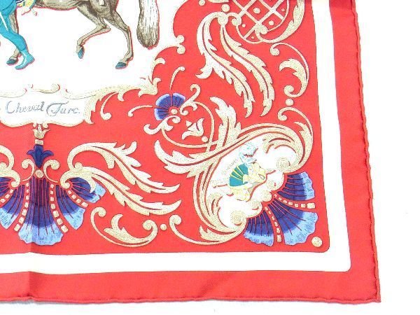 1円 ■美品■ HERMES エルメス Cheval Turc【トルコの馬】カレ40 プチカレ ガヴロッシュ シルク100% スカーフ レッド系 AQ0279