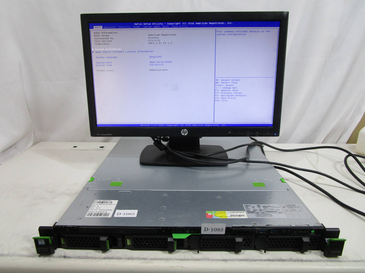 FUJITSU PRIMERGY RX1330 M2 Xeon E3-1220 v5 3.60GHz/メモリ8GB/HDD無