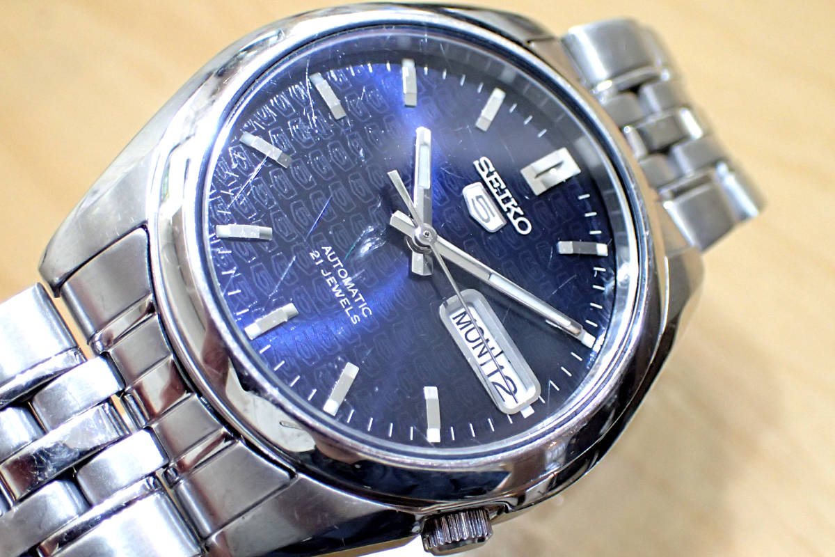 SEIKO/セイコー SEIKO5 ◇7S26-01V0 ブルーダイヤル/ロゴパターン柄 