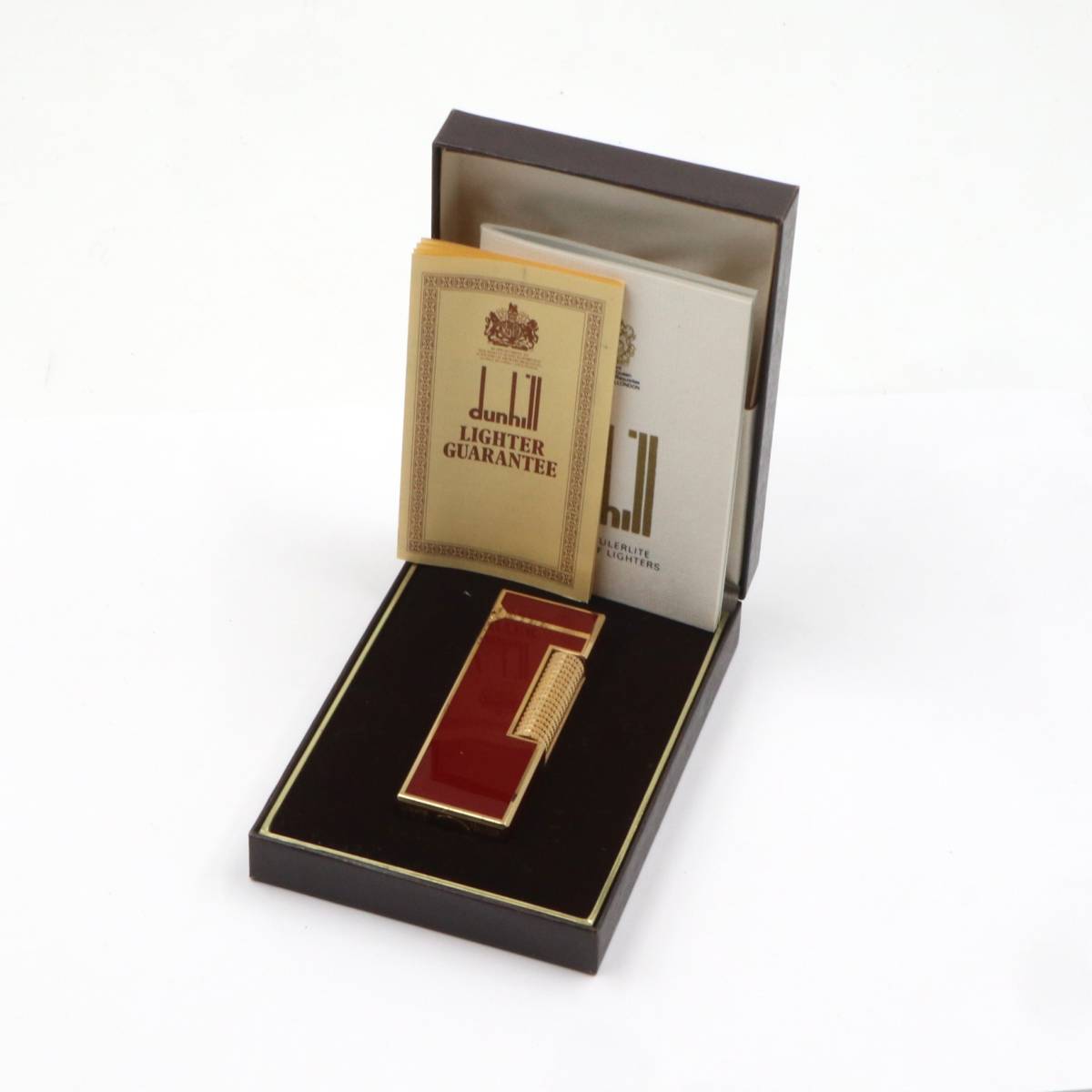 ★dunhill ダンヒル ガスライター ローラー式 スクエア型 レッド×ゴールド 喫煙具 喫煙グッズ