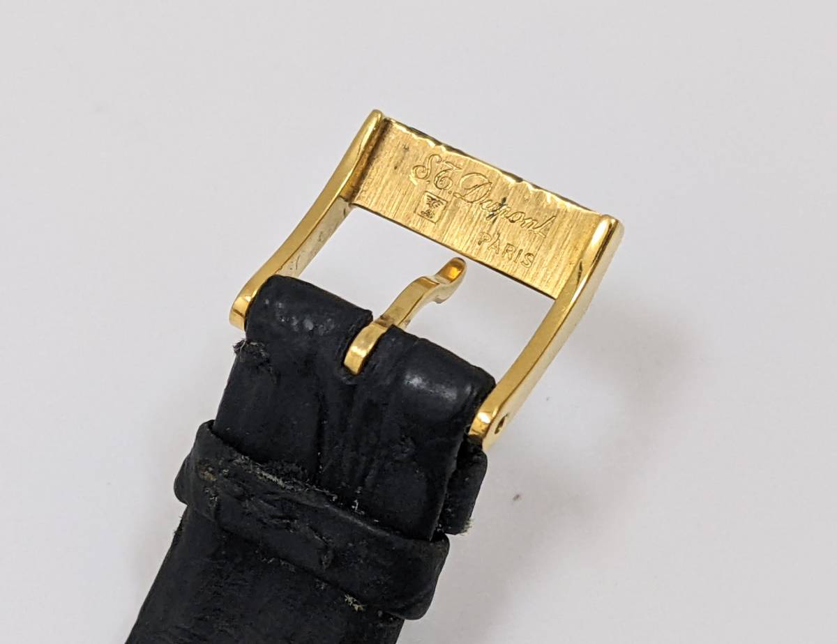 【2447】S.T.DUPONT デュポン 都彭刻印 クオーツ 黒漆ケース スクエア ラメ文字盤 レディース 純正ベルト 尾錠 スイス製 ブランド 貴重 ライン1 デュポン ガスライター ※作動〇 クォーツ オランピオ｜当時のトップライン本黒漆｜STデュポン
