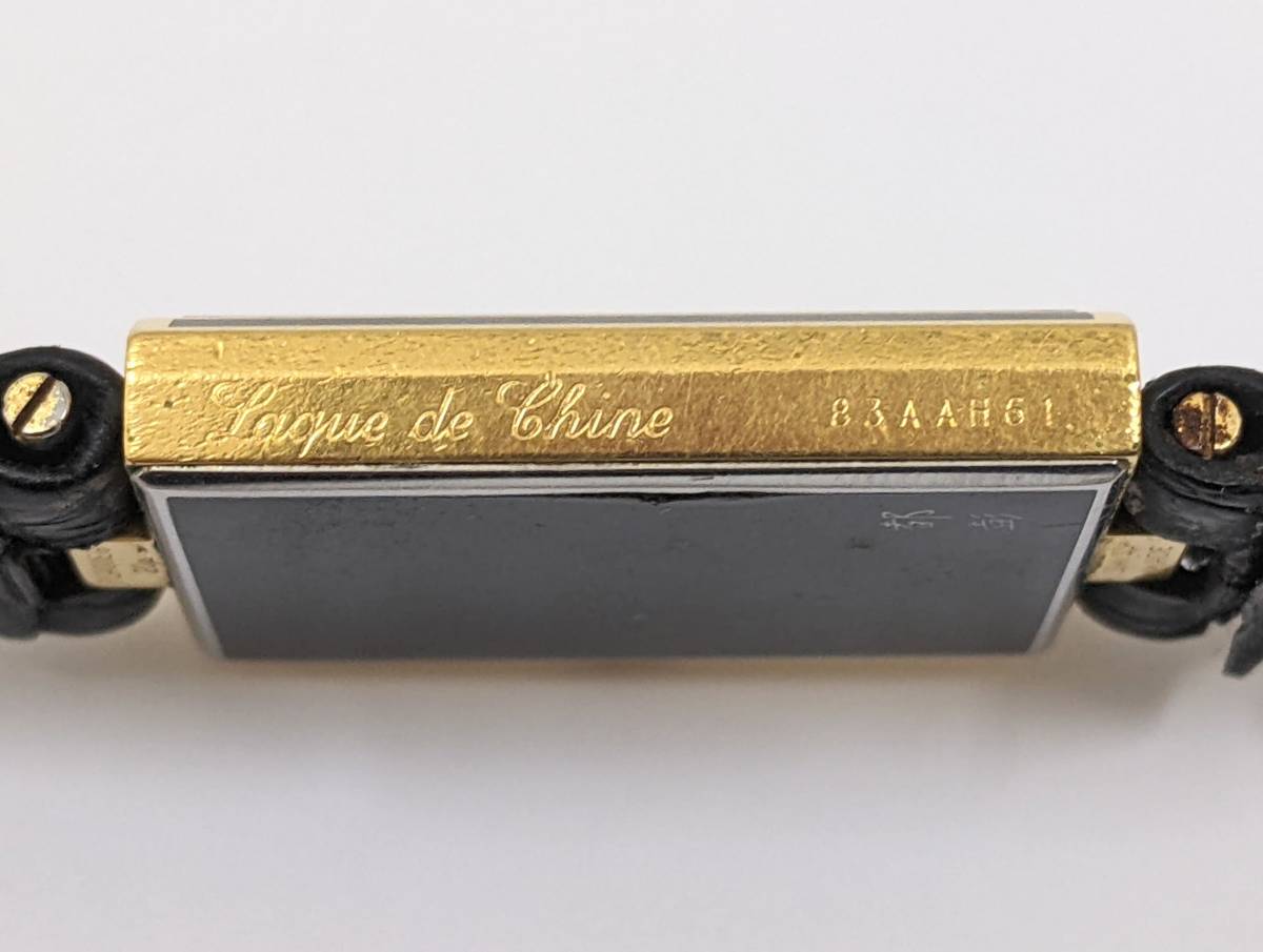 【2447】S.T.DUPONT デュポン 都彭刻印 クオーツ 黒漆ケース スクエア ラメ文字盤 レディース 純正ベルト 尾錠 スイス製 ブランド 貴重 ライン1 デュポン ガスライター ※作動〇 クォーツ オランピオ｜当時のトップライン本黒漆｜STデュポン