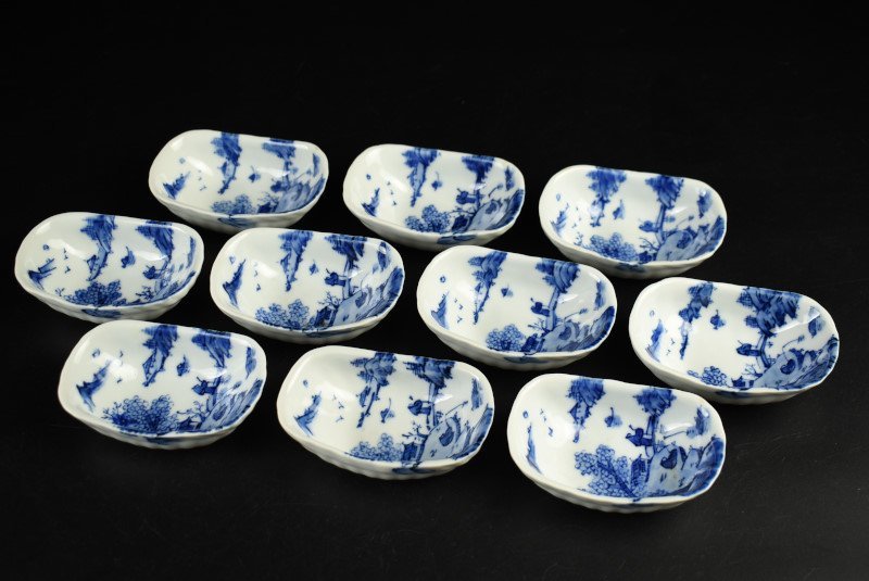 蔵c9104b1】染付 山水文 小皿 小鉢 豆鉢 十客 【公式通販】