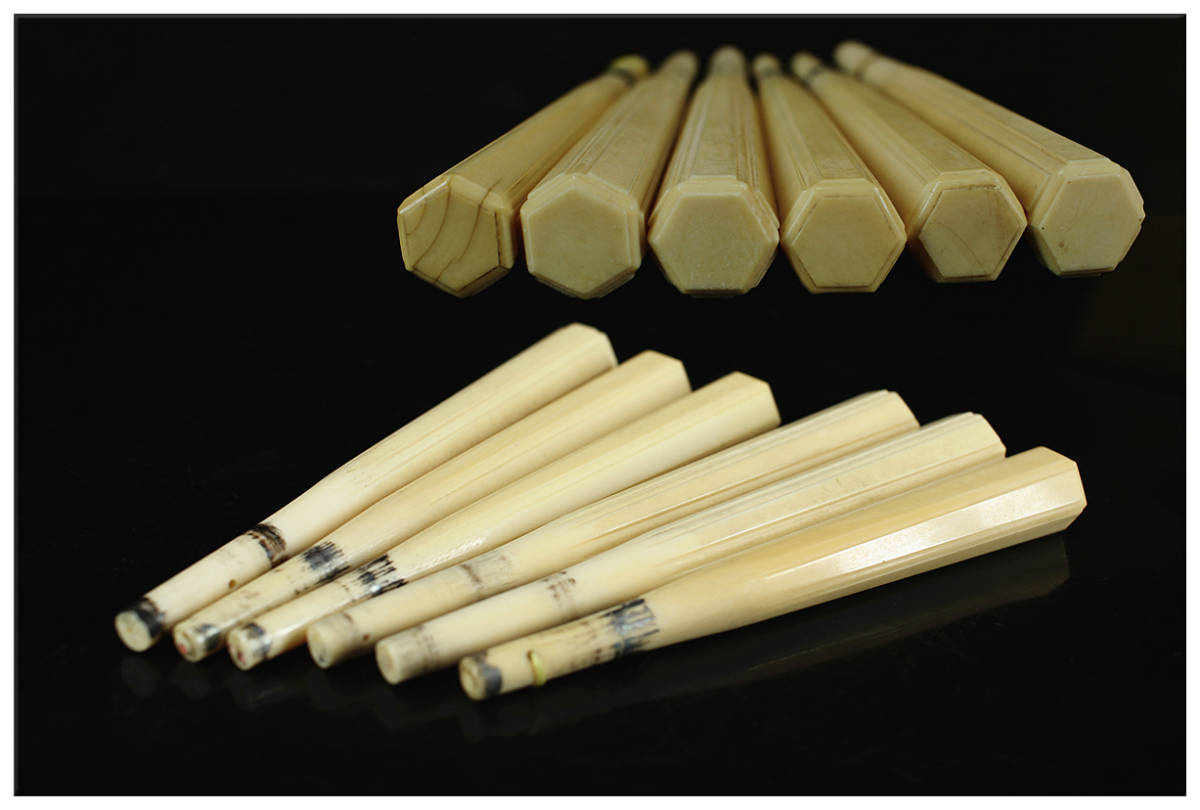 【宏】A0027 時代 東洋彫刻 三味線用柱 2セット 6本 一括出品／美品g★　ｈ