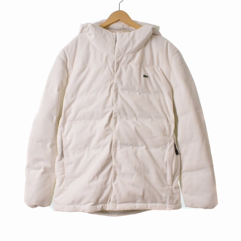 ラコステ LACOSTE ピケダウンジャケット フード ワンポイント ワッペン L 白 ホワイト メンズ