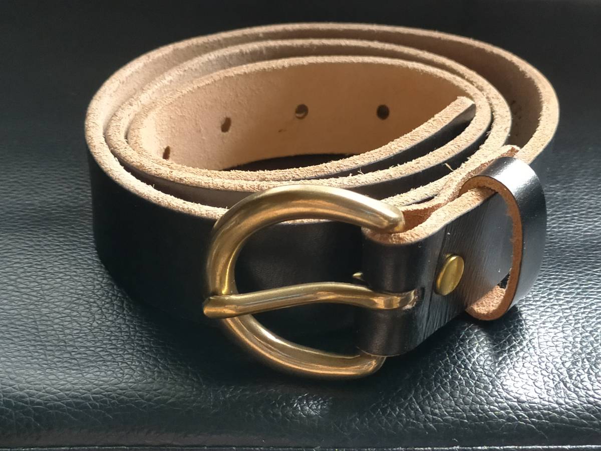 未使用送料無料 RRL ブラックレザーゴールドバックルベルト イタリア製 ダブルアールエル ビンテージ加工