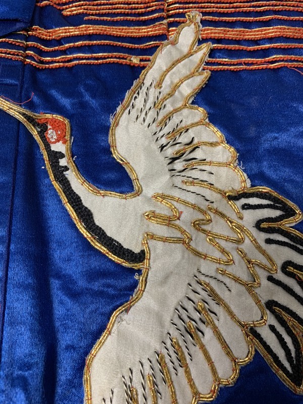 きものさらさ アンティーク着物帯 肩衣 鶴 鳥 刺繍 神楽装束 岩見神楽 